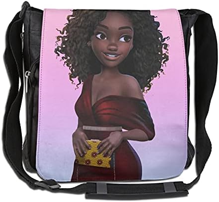 Afrika Amerikan Kız Karikatür Sanat Afro Bukleler Siyah Kadın Güç Erkekler Ve Kadınlar Tek Omuz Crossbody omuzdan askili çanta