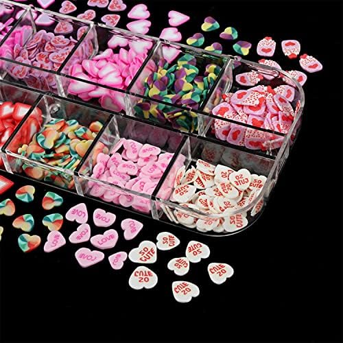 12 Izgara / Set sevgililer Günü 3D Kalp Tırnak Glitter Sequins, 12 Farklı sevgililer Günü Nail Art Etiketler Çıkartmaları Kadınlar
