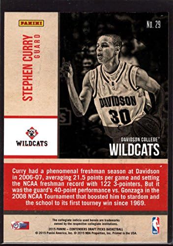 2015-16 Yarışmacılar Taslak Seçtikleri Eski Okul Renkleri Basketbol 29 Stephen Curry Davidson Wildcats Panini tarafından yapılan