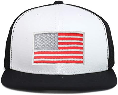 Armycrew Gençlik çocuk Kırmızı Gri Amerikan Bayrağı Yama Düz Bill Snapback kamyon şoförü şapkası