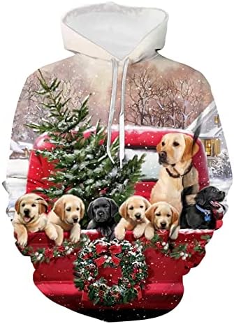 Noel Köpekler Araba Gençlik Kazak Hoodie Suit Erkek Kız için, 2 Parça Kıyafet Kapüşonlu Sweatshirt & Sweatpants Set
