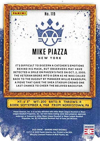 2020 Diamond Kings Beyzbol 119 Mike Piazza New York Mets Panini Amerika'dan Resmi MLB PA Ticaret Kartı
