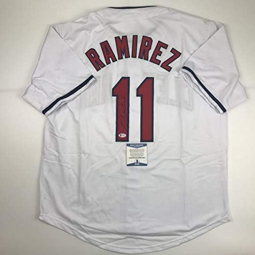 İmzalı / İmzalı Jose Ramirez Cleveland Beyaz Beyzbol Forması Beckett BAS COA