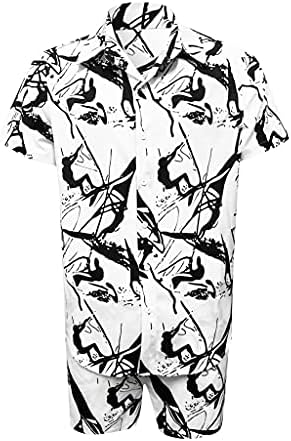 WSSBK Moda Hawaii Baskı Kısa Kollu Gömlek Seti erkek Mürekkep Baskı Şort erkek Günlük Plaj Gömlek Seti İki Parçalı (Renk: Beyaz,