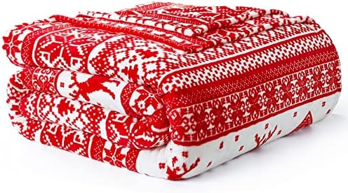 EHEYCIGA Noel Polar Battaniye Atmak Kar Ren Geyiği Kırmızı, Tatil Ev Dekorasyonu, ıkiz 60x80 Inç-Yatak Kanepe Kanepe için