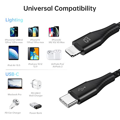 Teleadapt Yıldırım USB-C Kablosu, [MFi Sertifikalı] 3A / 480 Mbps Ekstra Uzun Şarj Kablosu Hızlı Şarj Esnek Pamuk Örgülü Kablo