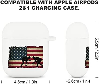 ABD Bayrağı Güreş-1 Silikon AirPods 2/1 Kılıf Kapak Kulaklıklar Koruyucu Şarj Kılıfları Beyaz-style1