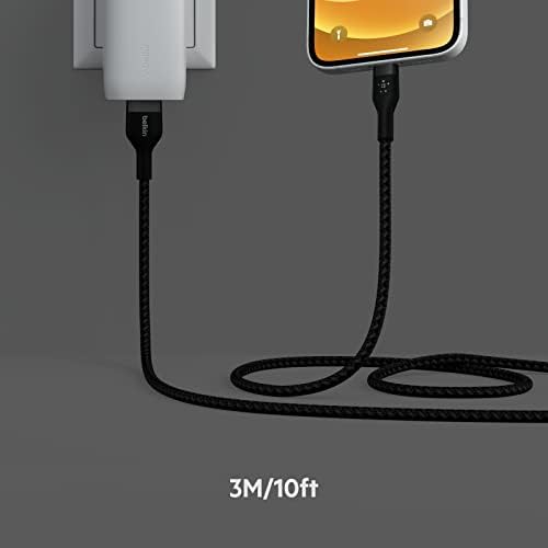 Belkin BoostCharge Pro Esnek Örgülü USB Tip A'dan Yıldırım Kablosuna (3M / 10FT), iPhone 13, 12, 11, Pro, Max, Mini, SE, iPad