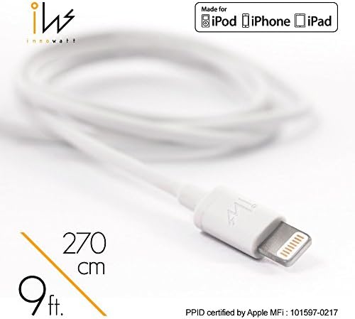 ınnowatt MFi Yıldırım USB Kablosu (9ft) için iPhone 6 s, iPhone 6 s Artı, iPhone ve iPad Pro (Beyaz)