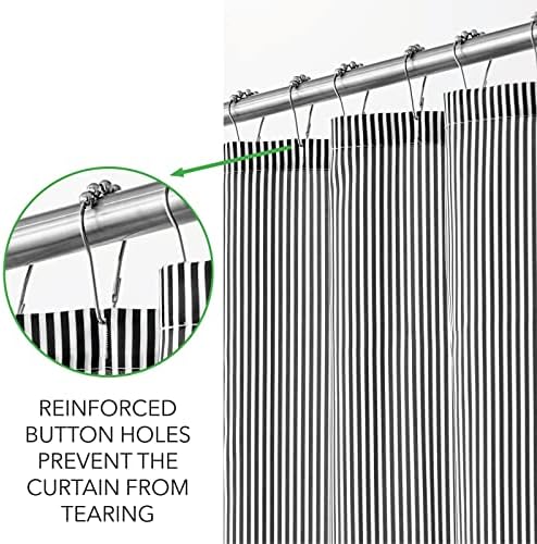 mDesign Polyester Kumaş Dekoratif Pin Şerit Duş Perdesi-Banyo Duşu ve Küvet için, 72 İnç x 72 İnç-Siyah