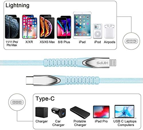 KİNPS MFİ Sertifikalı (10ft/3m) USB C'den Yıldırım Hızlı Şarj Kablosuna iPhone 12/11/11Pro/11 Pro Max/X/XR/XS MAX ile Uyumlu,