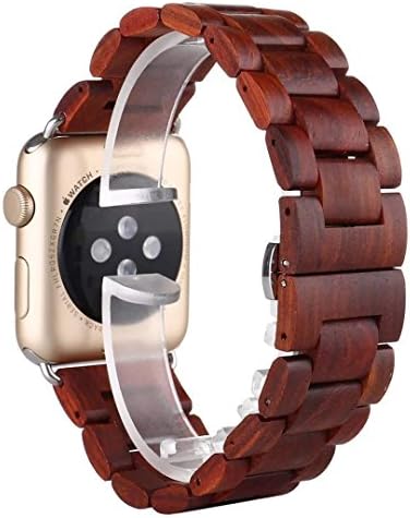 AİYİBEN Ahşap Watch Band, Doğa Ahşap Yedek Döngü Bilezik Watch Band Kayışı Apple iWatch için Uyumlu (42MM / 44MM / 45MM Kırmızı)