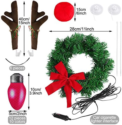 ANECO Noel araba süslemeleri Set Noel araba çelenk Noel araba ren Geyiği Boynuzları Noel Araba buzdolabı yansıtıcı ampul ışık