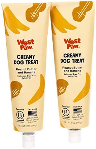 Batı Paw Kremalı Köpek Eğitim Treat (Fıstık Ezmesi ve Muz, 2 Paket) ve Zogoflex Toppl Treat Dağıtım Köpek Oyuncak Bulmaca (Mandalina,