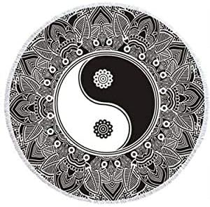 Popüler El Sanatları Büyük Siyah ve Beyaz Hippi Mandala Ying Yang Kat Yastık Kapak-Yastık Kapak-Puf Kapak Yuvarlak Bohem Yoga