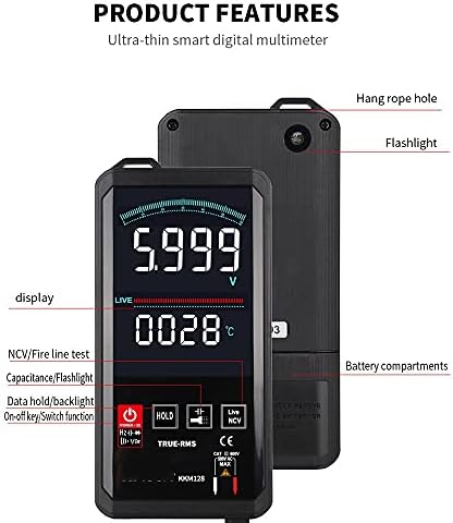 KGEZW Dijital Multimetre Test Test Uçları ile 4.7 İnç Dokunmatik Ekran Multimetre Kapasite Ölçer 6000 Sayımlar (Renk: KKM128)