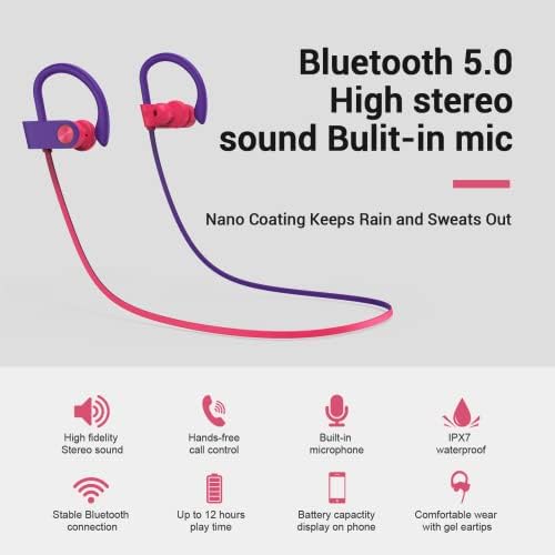 Lfutari Bluetooth Kulaklıklar, IPX7 Su Geçirmez Kablosuz Spor Kulaklıklar, 12 Saate kadar Çalma Süresi, Mic ile HiFi Bas Stereo