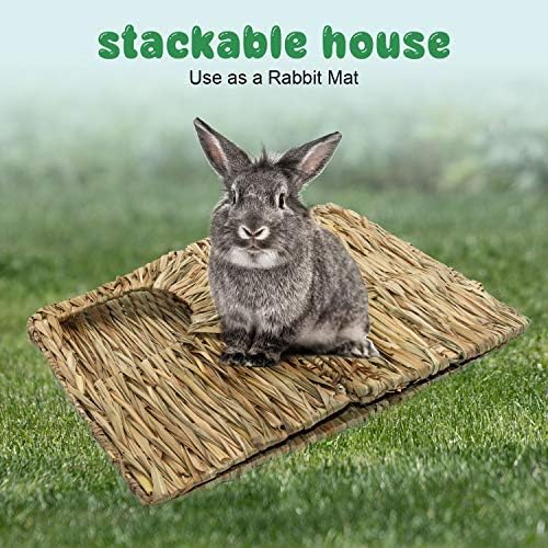 BWOGUE Tavşanlar için Ekstra Büyük Çim Evi, El Yapımı Doğal Çim Hideaway Açıklıklar ile Katlanabilir Yatak Kulübe Tavşan Kobay