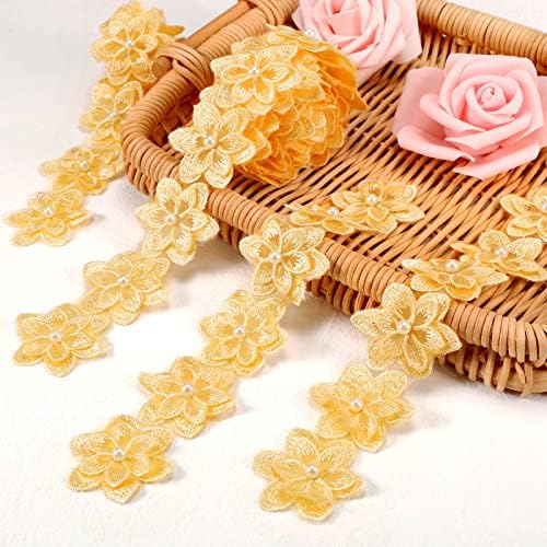 4 Metre Çiçek Dantel Kenar Trim Şerit Altın Işlemeli Kenar Abartı Inci Boncuk Vintage Dantel Çiçekler Aplikler düğün elbisesi