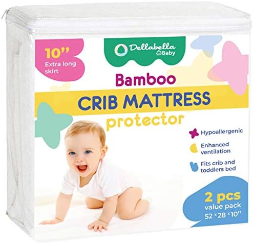 Dellabella | %100 Hipoalerjenik Bambu tarafından 2'li Paket Ultra Yumuşak Beşik Yatak Koruyucu. Beşik & Yatak Bebek için şık