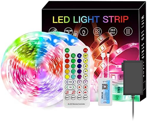 Akıllı LED şerit ışıkları 32.8 ft (2 rulo 16.4 ft), 24 Anahtar uzaktan kumanda ve müzik senkronizasyonu Renk değiştiren ışık
