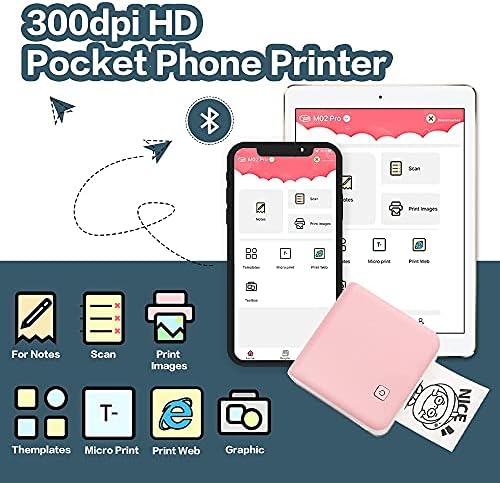 M02Pro Mini Cep Yazıcı, 300 dpi Termal Fotoğraf Yazıcı ile Uyumlu Android ve ıOS ile 3 Rolls Yarı-Şeffaf Termal Çıkartmalar