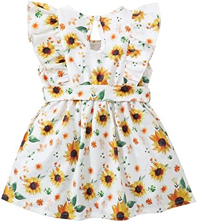 ROMPERİNBOX Toddler Bebek Kız Elbise Polka Dot Fırfır Kolsuz Yaz Etek Casual Sundress Sevimli Giyim Kıyafet 12M-5Y
