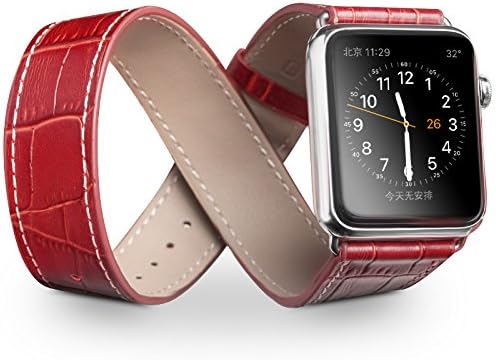 Apple iWatch Band 42mm için deri saat kayışı Çift Tur Değiştirme, QIALINO akıllı saat kayışı Paslanmaz Toka ve Adaptör Toka ile