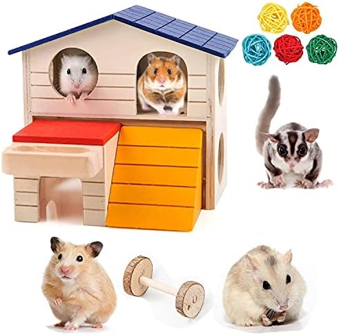 FORZENA Pet Küçük Hayvan Hideout Hamster Evi Deluxe Iki Katmanlar Ahşap Kulübe Oyun Oyuncaklar Çiğniyor Renk Ayak Voleybolu ve