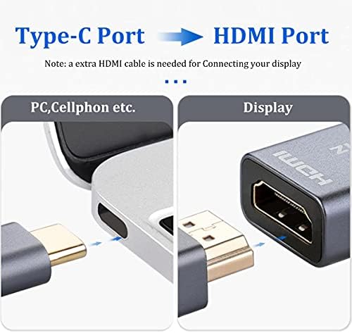 USB C HDMI Adaptörü, WARMSTOR USB 3.1 Tip C HDMI Adaptörü Dönüştürücü Kablosu 0.2 M M / F Altın Kaplama Alüminyum Kasa ile Destek