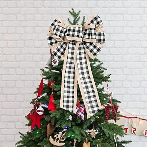 40 CM Dev Yay Noel Ağacı Topper, Büyük Yaylar için Ağacı Çelenk Tatil Dekoratif, kırmızı Ekose Yaylar için Büyük Noel Ağacı Kapalı