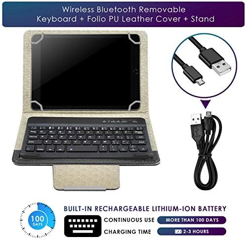 Evrensel 8 inç Tablet Klavye Kılıf, 【DETUOSI】 Kablosuz Bluetooth Çıkarılabilir Klavye + Folio PU deri kılıf + Standı, seyahat