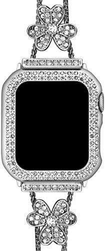 Falandi için apple saat bandı 44mm Serisi 6 / SE / 5/ 4, sevimli Yonca Bilezik Paslanmaz Çelik Bling Metal akıllı saat Yedek