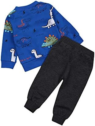 XİAXAİXU Çocuklar Bebek Erkek 2 ADET Uzun Kollu Dinozor Baskı Tişörtü + Yama Pantolon Toddler Spor Eşofman