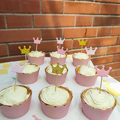 Mybbshower Kağıt Taç Konfeti Prenses Doğum Günü Partisi Masa Dağılım Bebek Kız Duş için Pembe Altın Glitter Süslemeleri 200 paketi