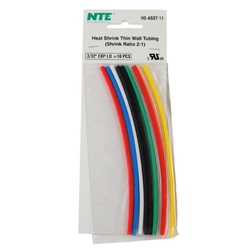 NTE Electronics HS-ASST-11 İnce Duvarlı Isı Shrink Boru Takımı, Çeşitli Renkler, 6 Uzunluk, 3/32 Çap, 10 Adet