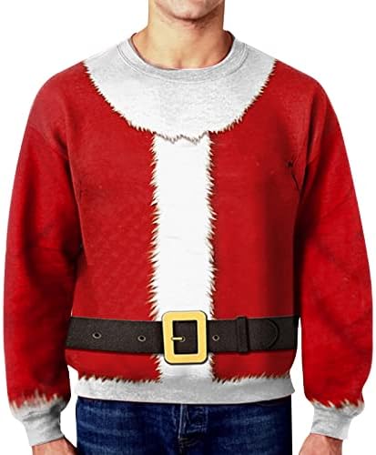 UBST Noel T-Shirt Mens için, 3D Komik Noel Noel Baba Baskı Asker Uzun Kollu Parti Casual Crewneck Tee Tops