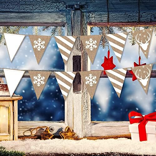 N & T NIETING Noel Çuval Banner, 48 Pcs Noel Elk Kar Tanesi Bayrakları ile Halat Rustik Asılı Afiş Çelenk için Noel Tatil Yeni