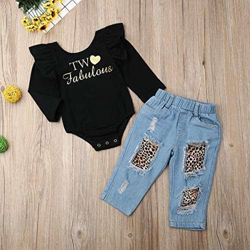 Sevgililer Günü Toddler Bebek Kız Leopar Kıyafetler Komik Mektup Uzun Kollu Üst Leo Pantolon 2 Parça Giysi Set
