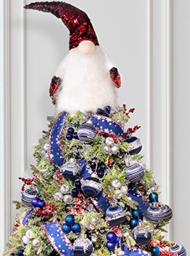 Cüceler Noel Ağacı Topper,Gnome Ağacı Topper, 28 İnç Büyük İsveç Tomte Gnome Noel Süslemeleri için Kırmızı Flip Pullu Kumaş Santa