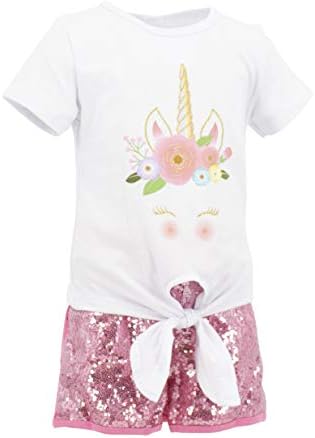 Benzersiz Bebek Kız Glitter Unicorn Yaz Kısa Set Kıyafet