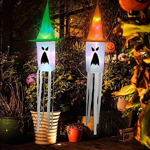 BUTİTNOW 2 Adet Cadılar Bayramı Parlayan Hayalet asılı dekorlar Cadılar Bayramı Partisi için LED ışıkları ile Açık Yard Bahçe