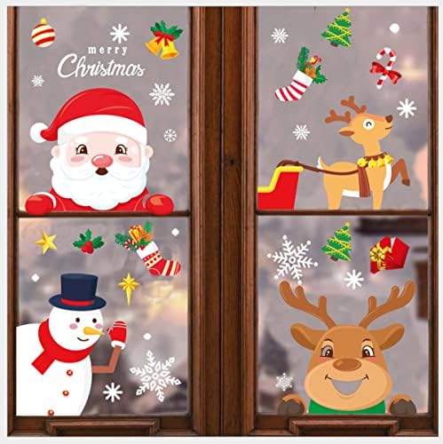 328 PCS Noel Süslemeleri Kar Tanesi Pencere Tutunur Kar Taneleri Çıkartmalar, Beyaz Kar Tanesi Süsler, Kardan Adam, Noel Baba