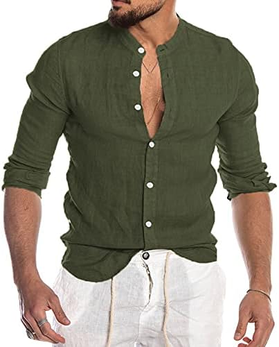 ZHDD erkek Casual Düğme Aşağı Gömlek ıle Cep Pamuk Keten Uzun Kollu Kazak Tees Hafif Klasik Retro Tops