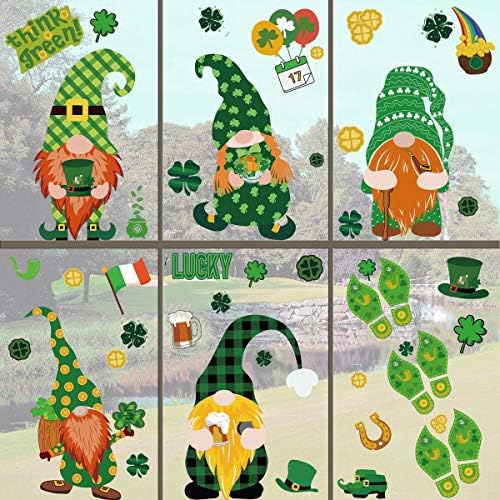 Aziz Patrick Günü Gnome Pencere Sarılmak Süslemeleri, 9 Yaprak İrlandalı Shamrock Statik Sarılmak Çıkartmaları, cam Kapılar Yeşil