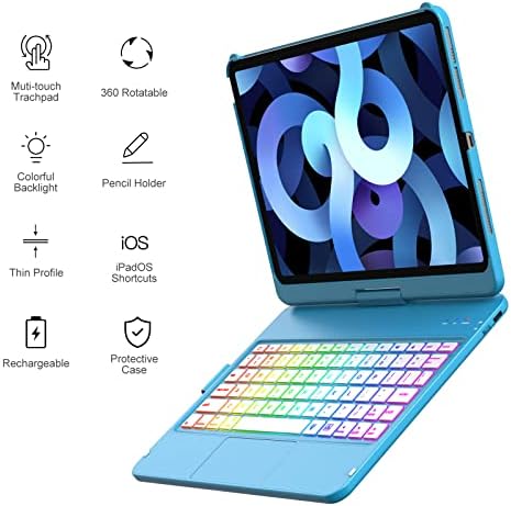 Touchpad Klavye için Pro 11 inç 3rd 2021 / iPad Hava 4 2020, 10 Renk Arkadan Aydınlatmalı, İnce Folio Kapak, 360 ° Koruyucu ile