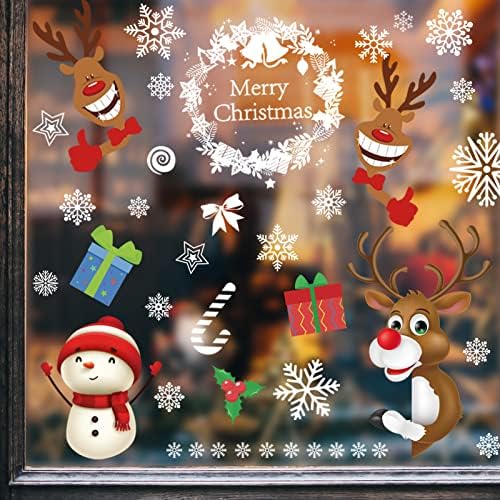 BİR DUVAR 8 Levhalar Noel Pencere Tutunur Noel pencere Süslemeleri Pencere Çıkartmalar, kar Tanesi Noel Baba Ren Geyiği Noel
