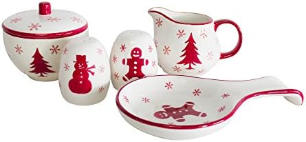 Euro Ceramica Winterfest Noel Koleksiyonu, Servis ve Süslemeler için 120oz Meyve Kasesi, Kırmızı / Beyaz