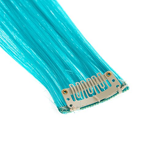 SWACC 12 Pcs Çok Renkler Parti Golleri klipsli postiş Renkli saç çizgisi Sentetik Hairpieces (20-inç Kıvırcık, 6 Pcs Teal + 6