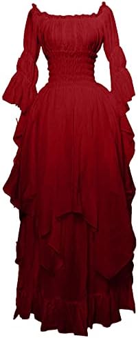 SHOPESSA kadın Yüksek Düşük viktorya dönemi tarzı elbise Puf Kollu Kapalı Omuz Fırfır Ortaçağ Kostüm Kadınlar ıçin Rönesans Elbise